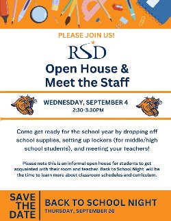 Flyer advertising the meet the teacher and supply drop off event from 2:30-3:30 PM on Wednesday, September 4, 2024